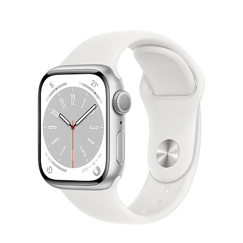 Apple Watch Series 8 GPS 41mm Aluminium Argent (Silver) et Bracelet Sport Blanc (White)