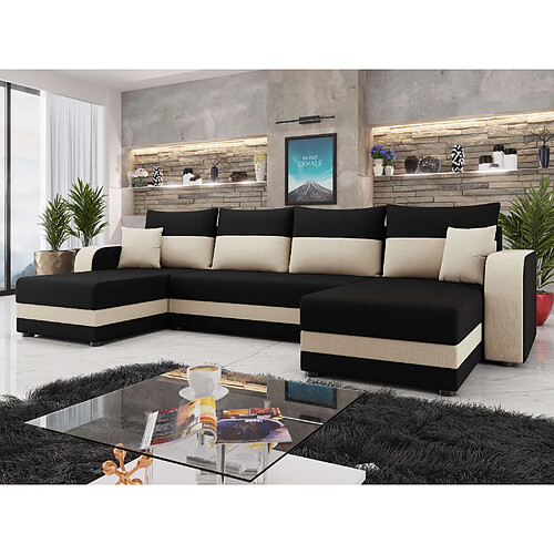 Bestmobilier Harvey - canapé panoramique en U - 7 places - convertible avec coffre - en tissu