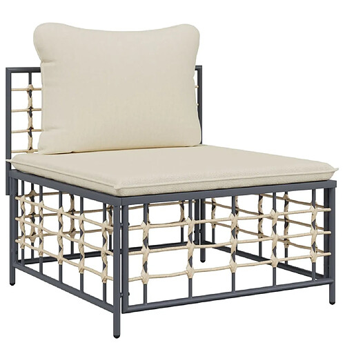 Maison Chic Canapé central de jardin avec coussin | Canapé Sofa d'extérieur | Fauteuil terrasse beige résine tressée -MN57056