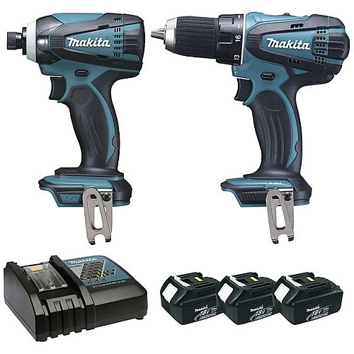 Ensemble 2 machines MAKITA 18V LXT : Perceuse visseuse + Visseuse à chocs + 3 Batteries 3Ah Li-Ion - DLX2014JX