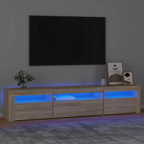 vidaXL Meuble TV avec lumières LED Chêne sonoma 195x35x40 cm