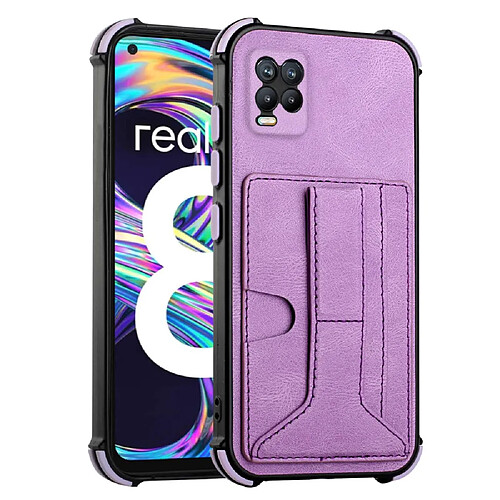 Coque en TPU + PU antichoc, coussin d'angle avec béquille, porte-cartes violet pour votre Realme 8/8 Pro