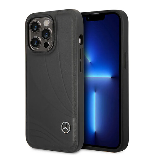 Mercedes Benz Coque arrière rigide pour iPhone 14 Pro Max - cuir véritable noir