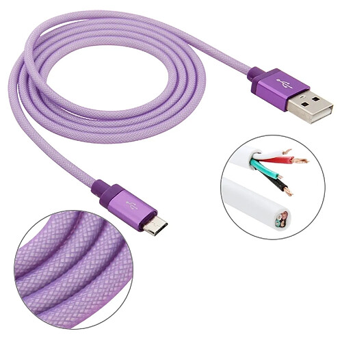 Wewoo Câble Violet pour Samsung Galaxy S6 / S5 / S IV, LG, HTC, Longueur: 1m Net Style Haute Qualité Métal Tête Micro USB vers USB Données / de Charge