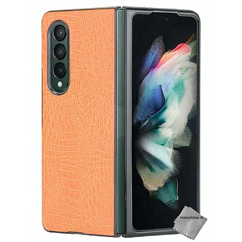 Htdmobiles Coque rigide simili cuir crocodile pour Samsung Galaxy Z Fold 3 5G - ORANGE