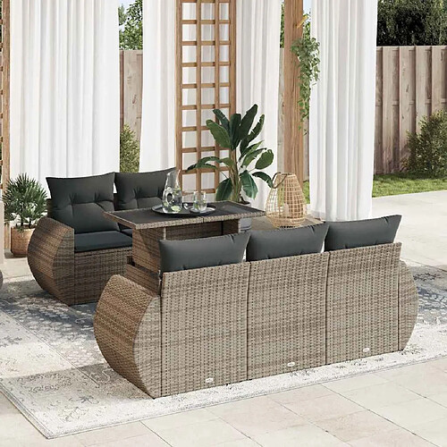 vidaXL Salon de jardin 6 pcs avec coussins gris résine tressée