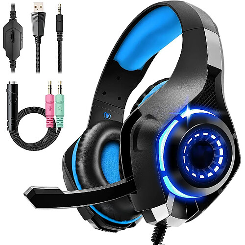 Casque de jeu pour PS4 PS5 Xbox One Switch PC avec micro antibruit, son stéréo des basses profondes