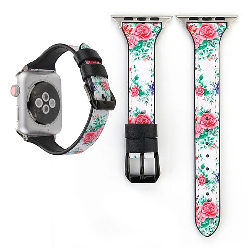 Wewoo Lettre T Forme Simple Floral Bracelet de montre en cuir véritable avec boucle en acier inoxydable pour Apple Watch séries 3 et 2 et 1 38 mm (blanc)