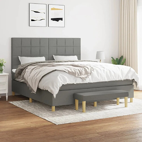 vidaXL Sommier à lattes de lit avec matelas Gris foncé 180x200cm Tissu