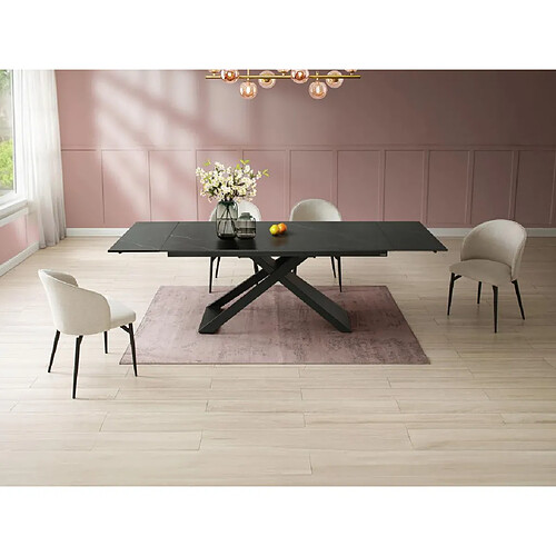 Vente-Unique Table à manger extensible 6 à 10 personnes en céramique, verre trempé et métal - Effet marbre noir - XERENA de Maison Céphy