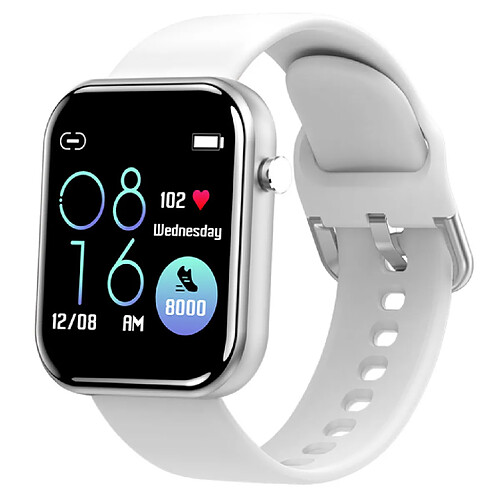 Chrono Montre Connectée Femmes Homme Etanche IP67 Trackers d'activité Bluetooth Tracteur de Fitness Tactile de 1,55 Pouces Cardiofrequencemètre Moniteur de Sommeil Pédomètre Montre Intelligente,Blanc