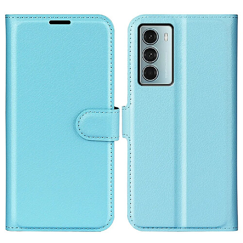 Etui en PU texture litchi, fermeture aimantée avec support bleu pour votre Motorola Moto G200 5G