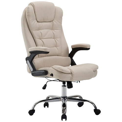 Decoshop26 Fauteuil de bureau XXL sur roulettes confortablement rembourrés avec accoudoirs en tissu crème et métal chromé 10_0002663