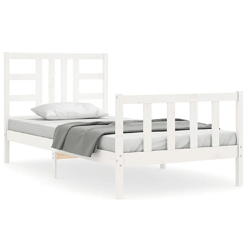 Maison Chic Cadre/structure de lit et tête de lit pour adulte - Lit Moderne Chambre blanc 100x200 cm bois massif -MN68778