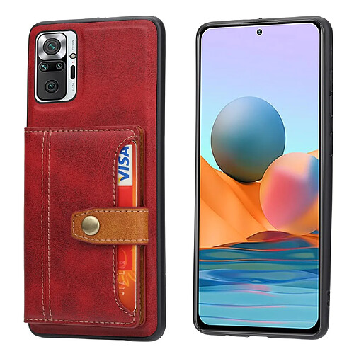 Coque en TPU + PU avec béquille et porte-carte rouge pour votre Xiaomi Redmi Note 10 Pro/Redmi Note 10 Pro Max