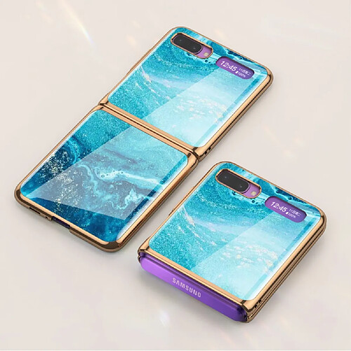 Coque en métal pliage peint eau de mer bleue pour votre Samsung Galaxy Z Flip