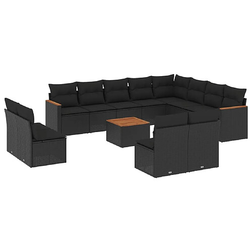 Maison Chic Salon de jardin avec coussins 13 pcs | Ensemble de Table et chaises | Mobilier d'Extérieur noir résine tressée -GKD13702