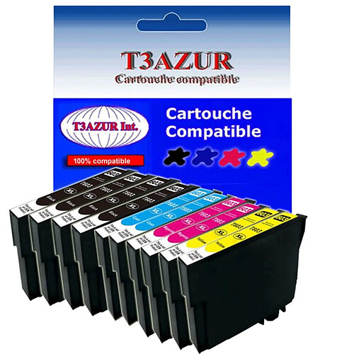 Lot de 10 cartouches d'encre compatibles Epson XP2100, XP2105, XP3100 -T3AZUR