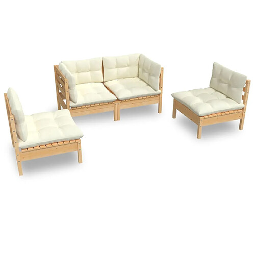 Maison Chic Salon de jardin 4 pcs + coussins - Mobilier/Meubles de jardin - Table et chaises d'extérieur crème Bois de pin massif -MN68364