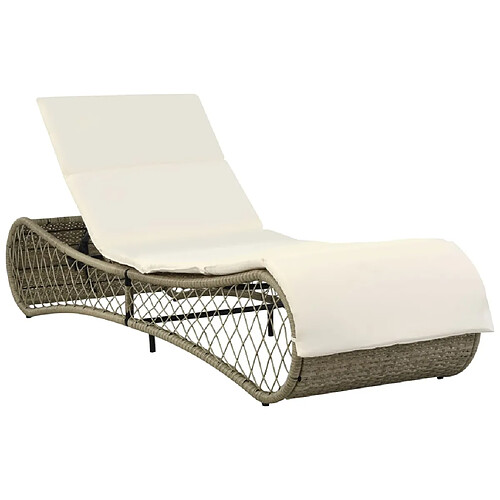 Helloshop26 Transat chaise longue bain de soleil lit de jardin terrasse meuble d'extérieur avec coussin résine tressée gris 02_0012510