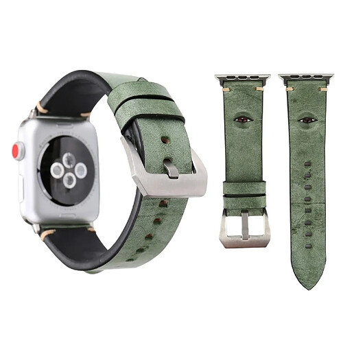 Wewoo Bracelet vert pour Apple Watch Series 3 & 2 & 1 38mm Simple Mode Peau de Vache Big Eyes Motif de Montre