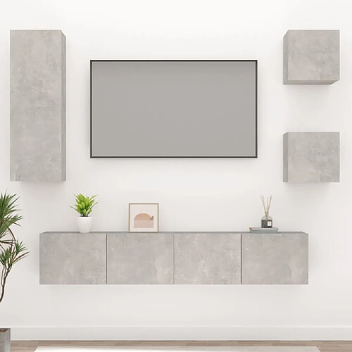 Maison Chic Ensemble de meubles TV 5 pcs | Banc TV Moderne pour salon | Meuble de Rangement - Gris béton Bois d'ingénierie -MN14440