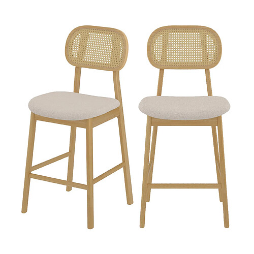 Rendez Vous Deco Chaise de bar mi-hauteur Maria en tissu beige et bois 64.5 cm (lot de 2)