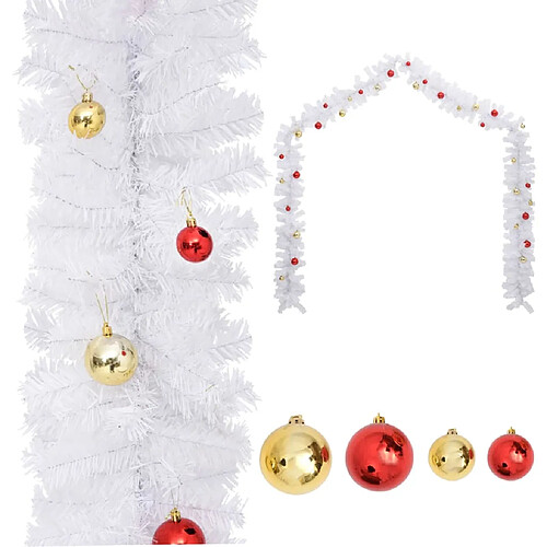 vidaXL Guirlande de Noël décorée avec boules Blanc 5 m