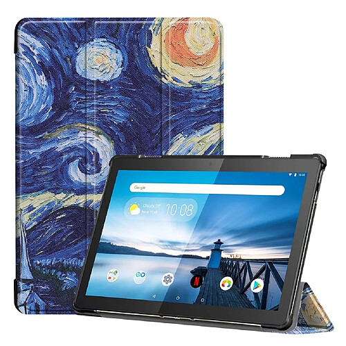 Etui en PU support triple pour l'impression de patrons ciel étoilé pour votre Lenovo Tab M10 TB-X605F