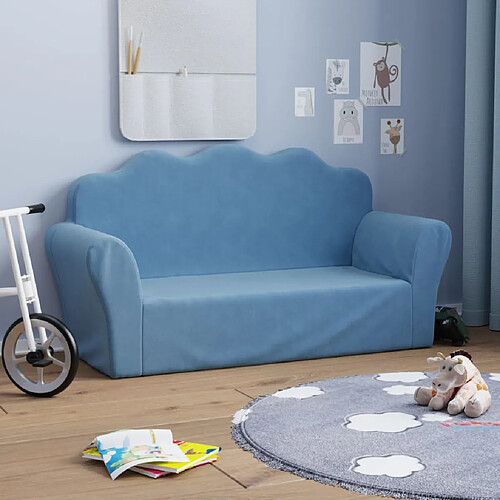 vidaXL Canapé pour enfants 2 places bleu peluche douce