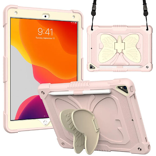 Coque en TPU + silicone avec béquille et bandoulière beige/rose pour votre Apple iPad 10.2 (2021)/(2020)/(2019)