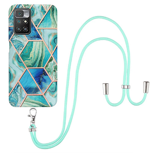 Coque en TPU 2,0 mm, motif d'épissage de marbre, électroplaqué IMD, antichoc. avec bandoulière vert pour votre Xiaomi Redmi 10 Prime/Redmi 10