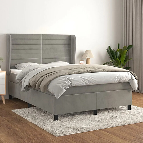 Maison Chic Lit Adulte - Lit simple Lit à sommier tapissier et matelas moelleux - Meuble de Chambre - Gris clair 140x200cm Velours -MN96972