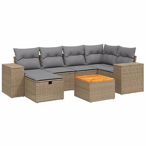 Maison Chic Ensemble à manger d'extérieur 7 pcs avec coussins,Salon de jardin,Mobilier de jardin mélange beige résine tressée -GKD128660