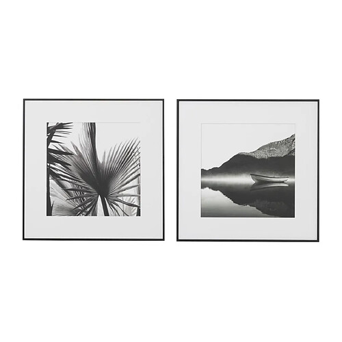 Pegane Ensemble de 2 tableaux imprimés de 2 paysage noir et blanc avec un cadre en bois noir- Longueur 100 x Profondeur 4 x Hauteur 50 cm