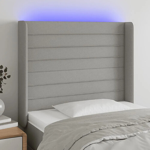 Maison Chic Tête de lit scandinave à LED,meuble de chambre Gris clair 93x16x118/128 cm Tissu -MN75870