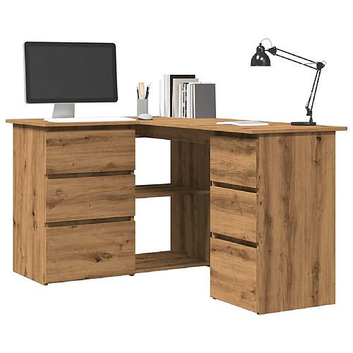 vidaXL Bureau d'angle chêne artisanal 145x100x76 cm bois d'ingénierie