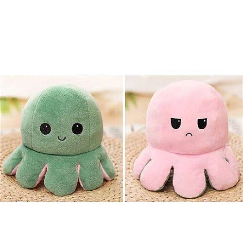 RedMiter Peluche poulpe réversible double face 20 cm -vert + rose