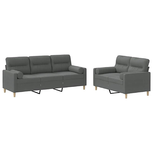 Maison Chic Ensemble de canapés 2 pcs coussins, Canapé droit Sofa pour Salon gris foncé tissu -GKD326897