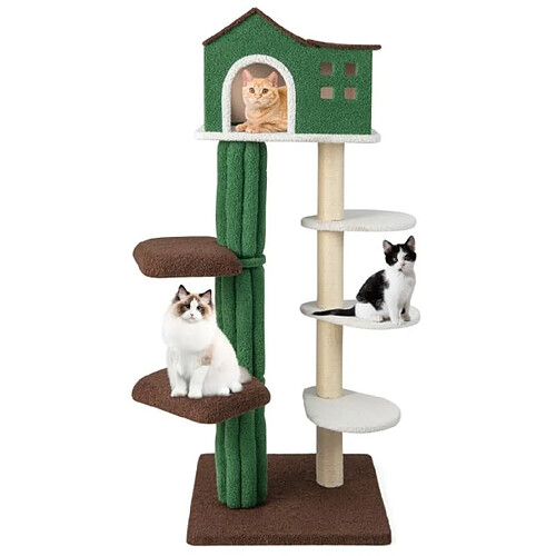 Helloshop26 Arbre à chat de 153 cm avec 5 plateformes de saut rotative et condo tour de jeu pour chat avec dispositif anti-renversement vert 20_0001621