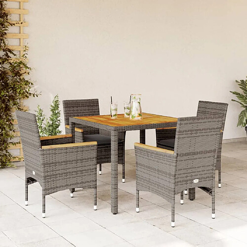 vidaXL Ensemble à manger de jardin et coussins 5 pcs gris rotin acacia