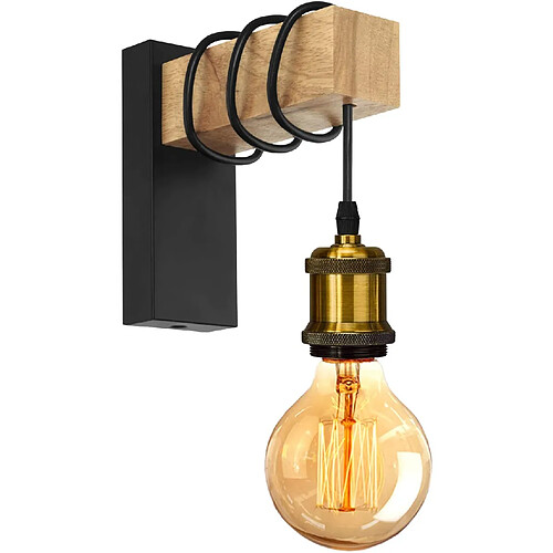 Stoex Applique Murale Intérieur Vintage Industrielle Lampe Murale E27 Luminaire Abat-jour en Métal avec Support en Bois pour Salon Couloir Bar (E27 Douille