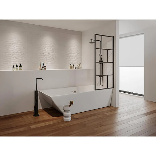 Vente-Unique Pare baignoire pivotant style industriel - 70 x 140 cm - Noir mat - Verre - RIVANON