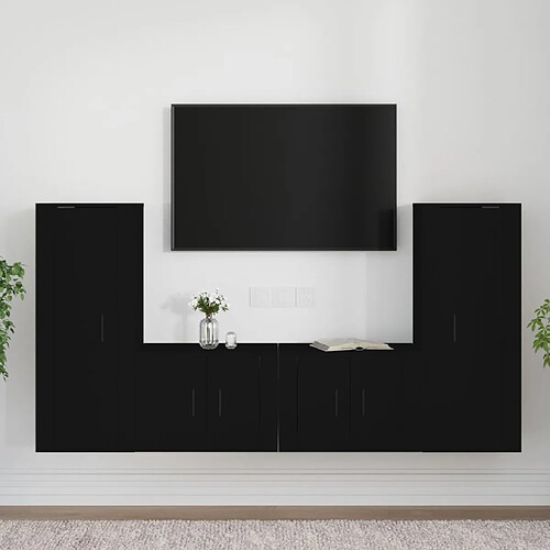 vidaXL Ensemble de meubles TV 4 pcs Noir Bois d'ingénierie