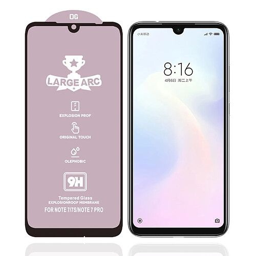 Wewoo Film de verre trempé Pour Xiaomi Redmi Note 7 Pro 9H HD Grand Arc Haute Alumine Plein Écran