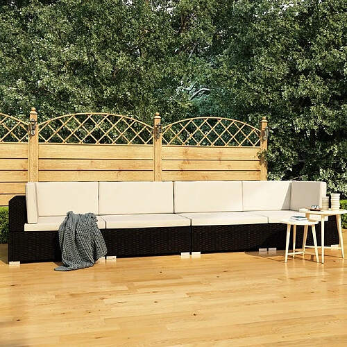 vidaXL Salon de jardin 4 pcs avec coussins résine tressée noir