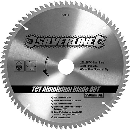 Silverline Lame carbure TCT aluminium 250x30/25/20/16mmx80T