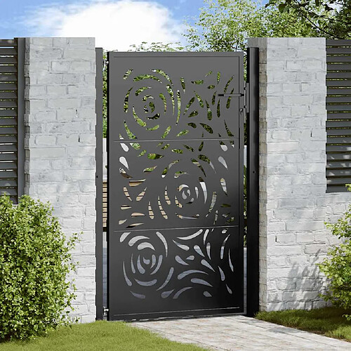 vidaXL Portail de jardin noir 105x155 cm acier conception de flamme