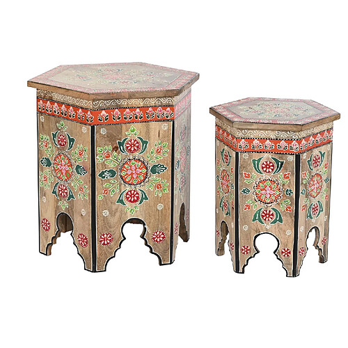 Pegane Set de 2 tables d'appoints en bois de manguier multicolore