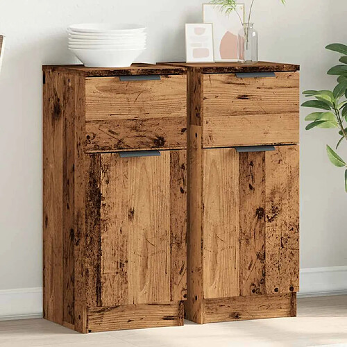 vidaXL Buffets 2 pcs vieux bois 30x30x70 cm bois d'ingénierie